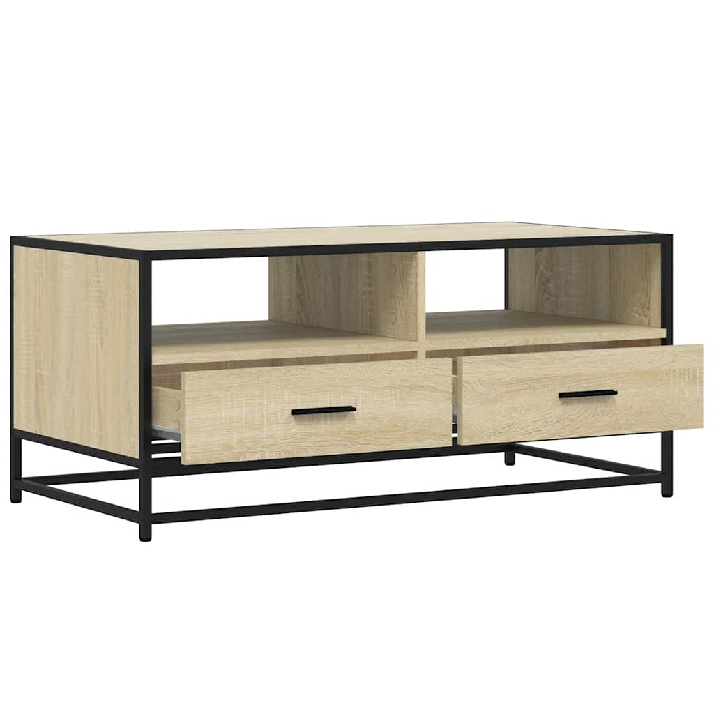 Salontafel 100x50x45 cm bewerkt hout en metaal sonoma eiken is nu te koop bij PeponiXL, paradijselijk wonen!