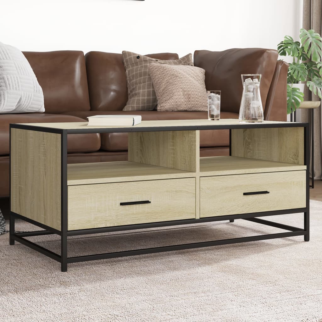 Salontafel 100x50x45 cm bewerkt hout en metaal sonoma eiken is nu te koop bij PeponiXL, paradijselijk wonen!