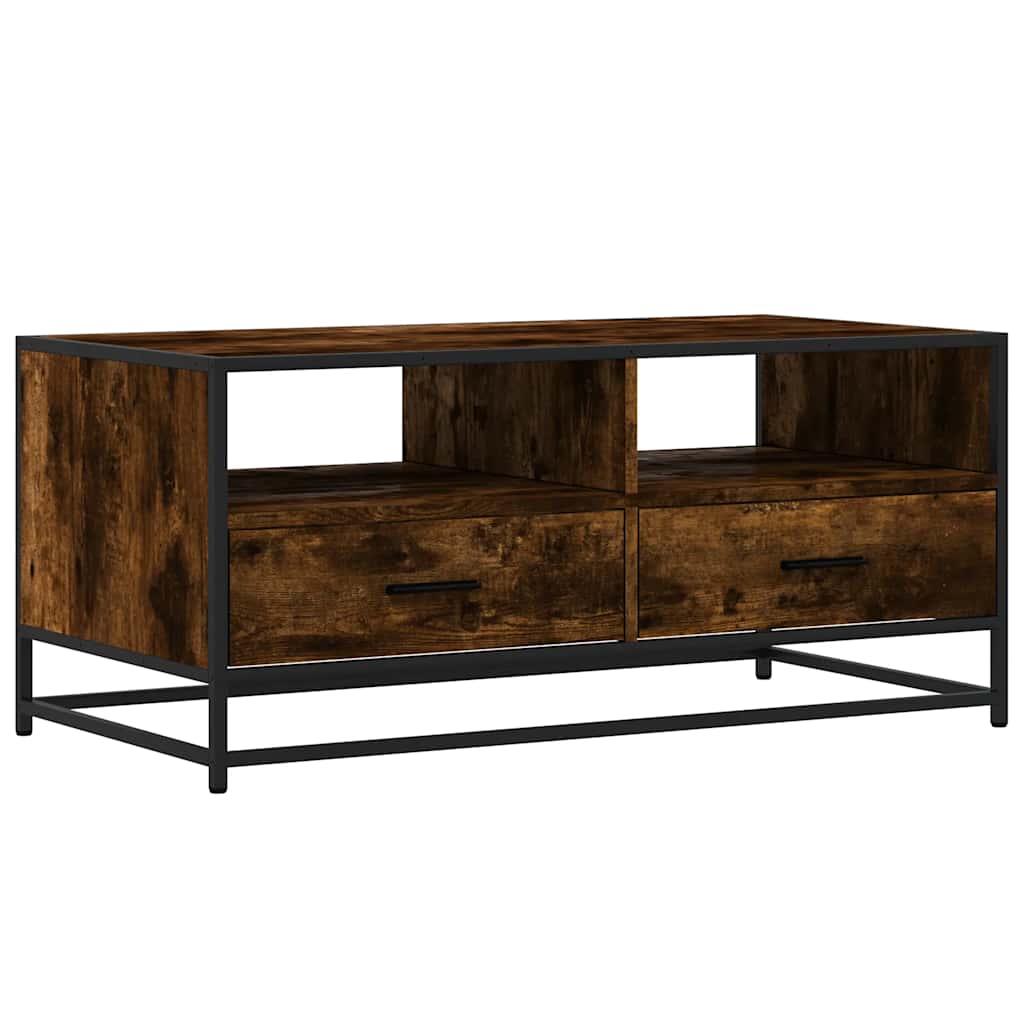 Salontafel 100x50x45 cm bewerkt hout en metaal gerookt eiken is nu te koop bij PeponiXL, paradijselijk wonen!