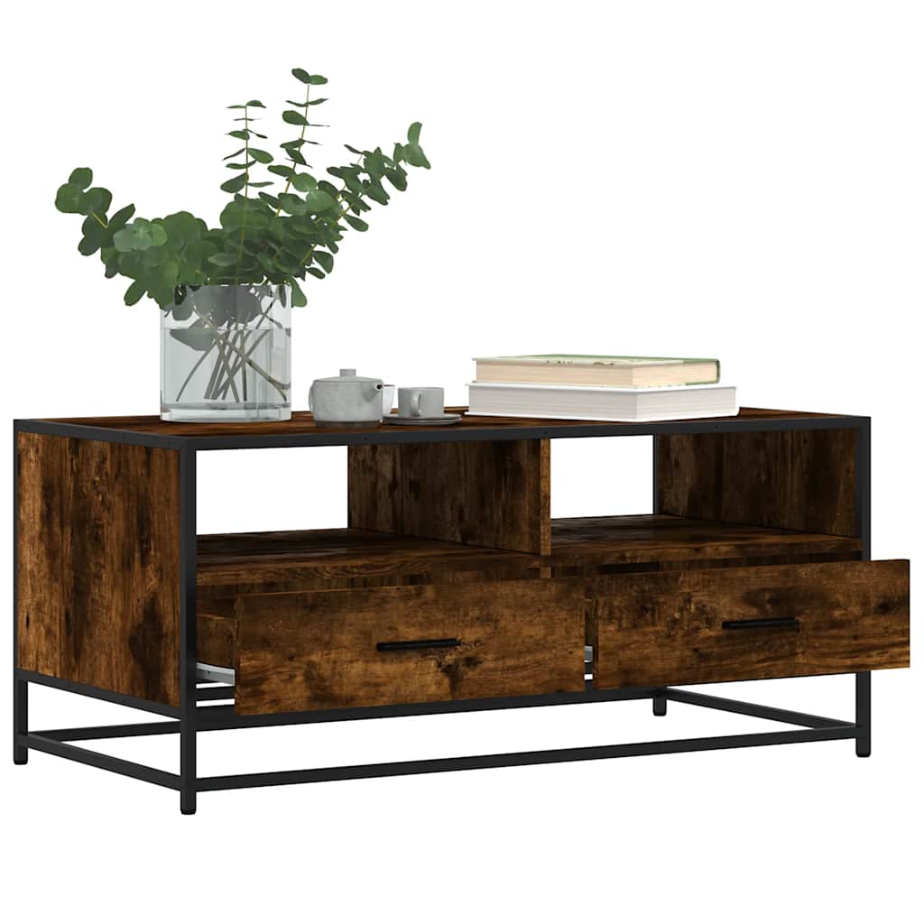 Salontafel 100x50x45 cm bewerkt hout en metaal gerookt eiken is nu te koop bij PeponiXL, paradijselijk wonen!