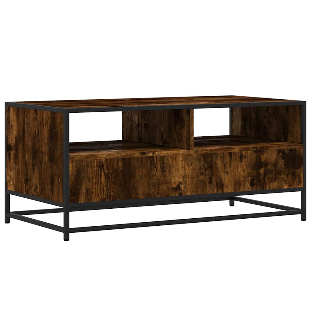 Salontafel 100x50x45 cm bewerkt hout en metaal gerookt eiken is nu te koop bij PeponiXL, paradijselijk wonen!