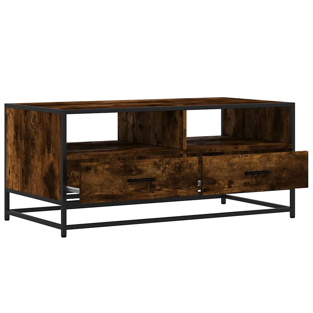 Salontafel 100x50x45 cm bewerkt hout en metaal gerookt eiken is nu te koop bij PeponiXL, paradijselijk wonen!