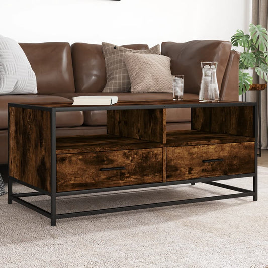 Salontafel 100x50x45 cm bewerkt hout en metaal gerookt eiken is nu te koop bij PeponiXL, paradijselijk wonen!