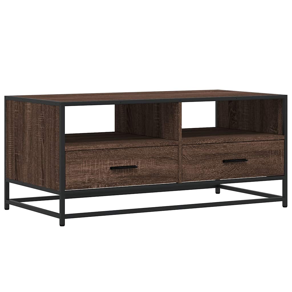 Salontafel 100x50x45 cm bewerkt hout en metaal bruin eikenkleur is nu te koop bij PeponiXL, paradijselijk wonen!