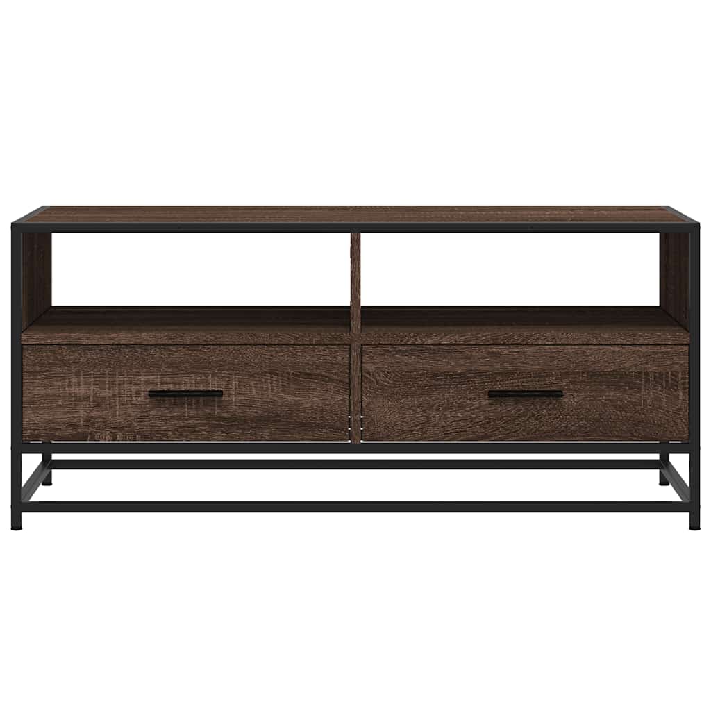 Salontafel 100x50x45 cm bewerkt hout en metaal bruin eikenkleur is nu te koop bij PeponiXL, paradijselijk wonen!