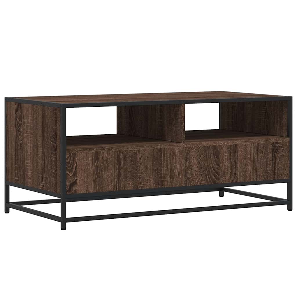 Salontafel 100x50x45 cm bewerkt hout en metaal bruin eikenkleur is nu te koop bij PeponiXL, paradijselijk wonen!