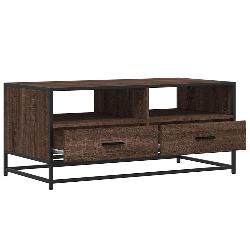 Salontafel 100x50x45 cm bewerkt hout en metaal bruin eikenkleur is nu te koop bij PeponiXL, paradijselijk wonen!