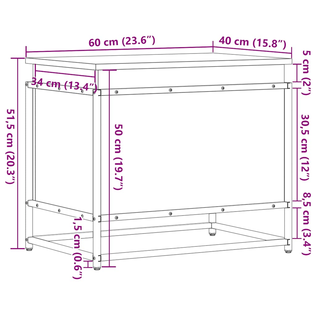 Opbergbox met deksel 60x40x51,5 cm bewerkt hout grijs sonoma is nu te koop bij PeponiXL, paradijselijk wonen!