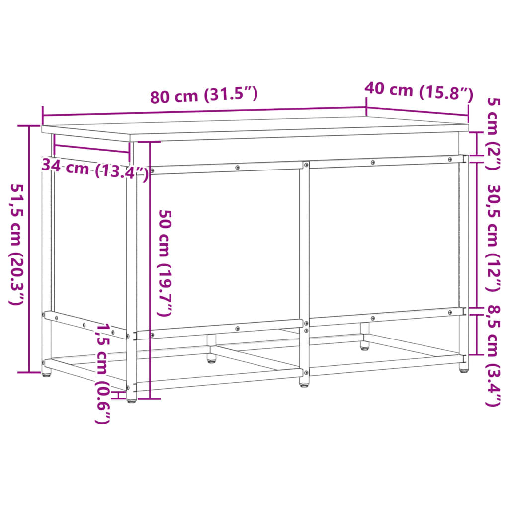 Opbergbox met deksel 80x40x51,5 cm bewerkt hout sonoma eiken is nu te koop bij PeponiXL, paradijselijk wonen!