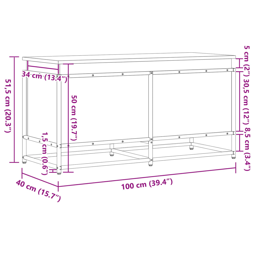 Opbergbox met deksel 100x40x51,5 cm bewerkt hout gerookt eiken is nu te koop bij PeponiXL, paradijselijk wonen!