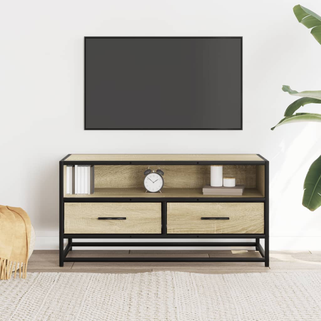 Tv-meubel 80x34,5x40 cm bewerkt hout metaal sonoma eikenkleurig is nu te koop bij PeponiXL, paradijselijk wonen!