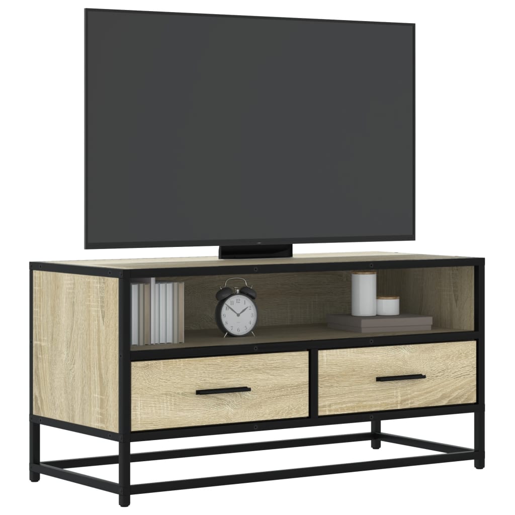 Tv-meubel 80x34,5x40 cm bewerkt hout metaal sonoma eikenkleurig is nu te koop bij PeponiXL, paradijselijk wonen!