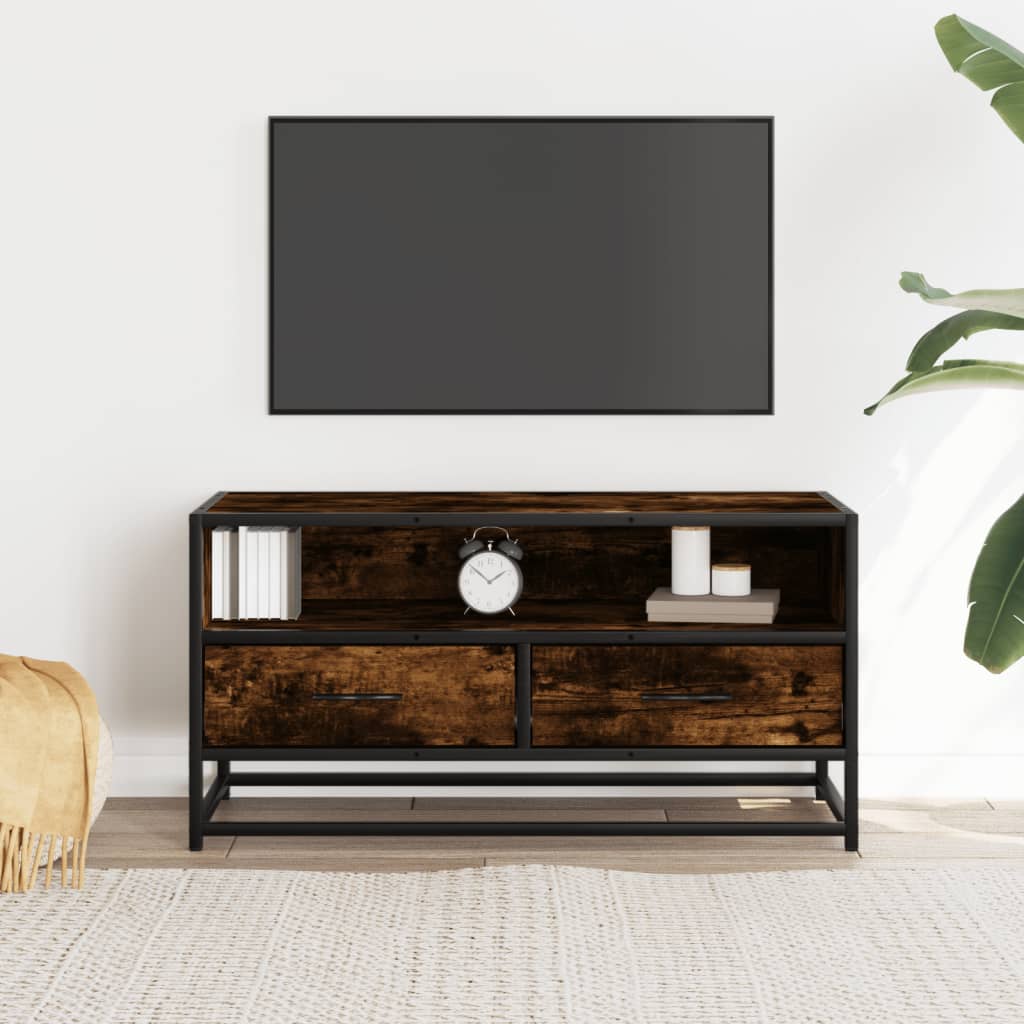 Tv-meubel 80x34,5x40cm bewerkt hout metaal gerookt eikenkleurig is nu te koop bij PeponiXL, paradijselijk wonen!