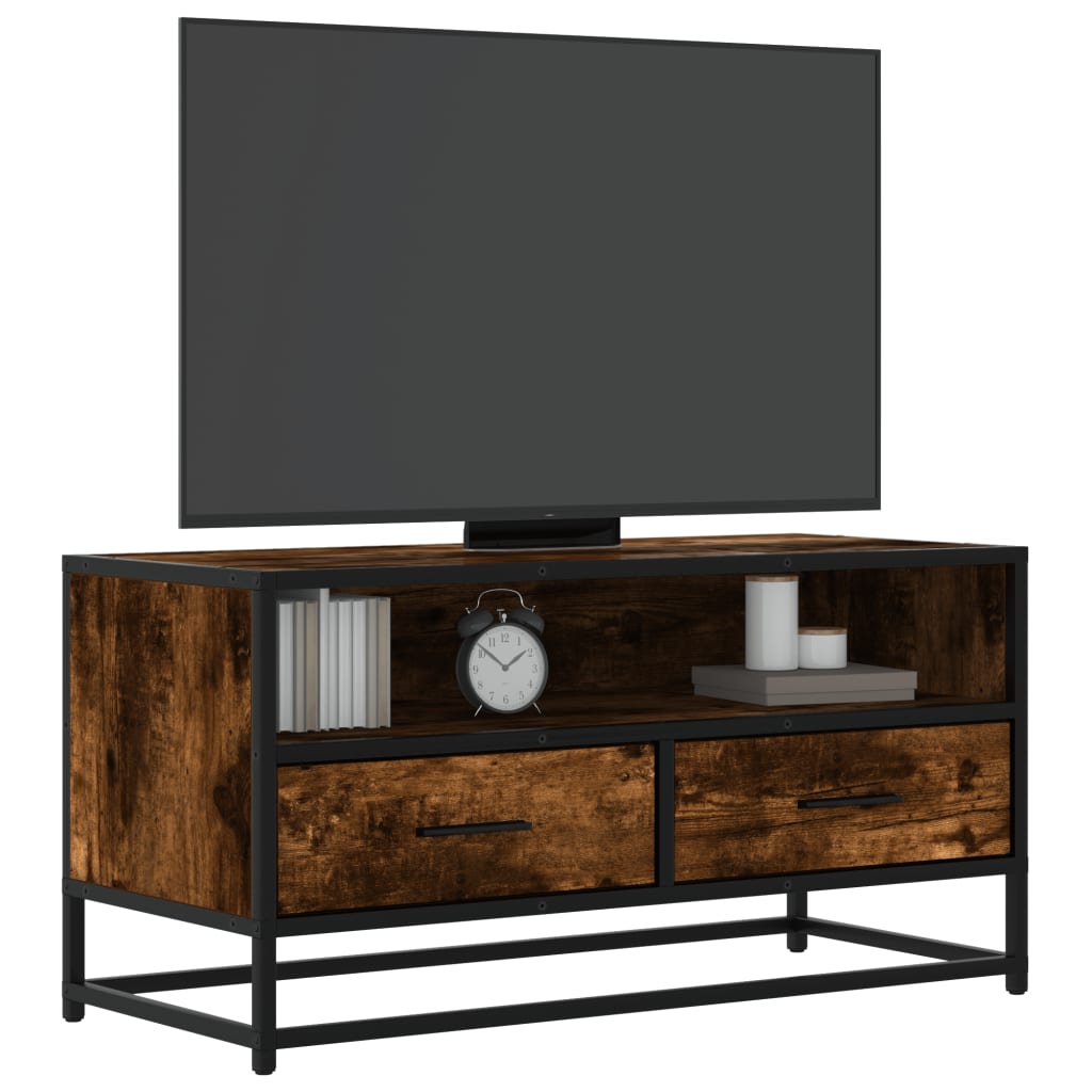 Tv-meubel 80x34,5x40cm bewerkt hout metaal gerookt eikenkleurig is nu te koop bij PeponiXL, paradijselijk wonen!