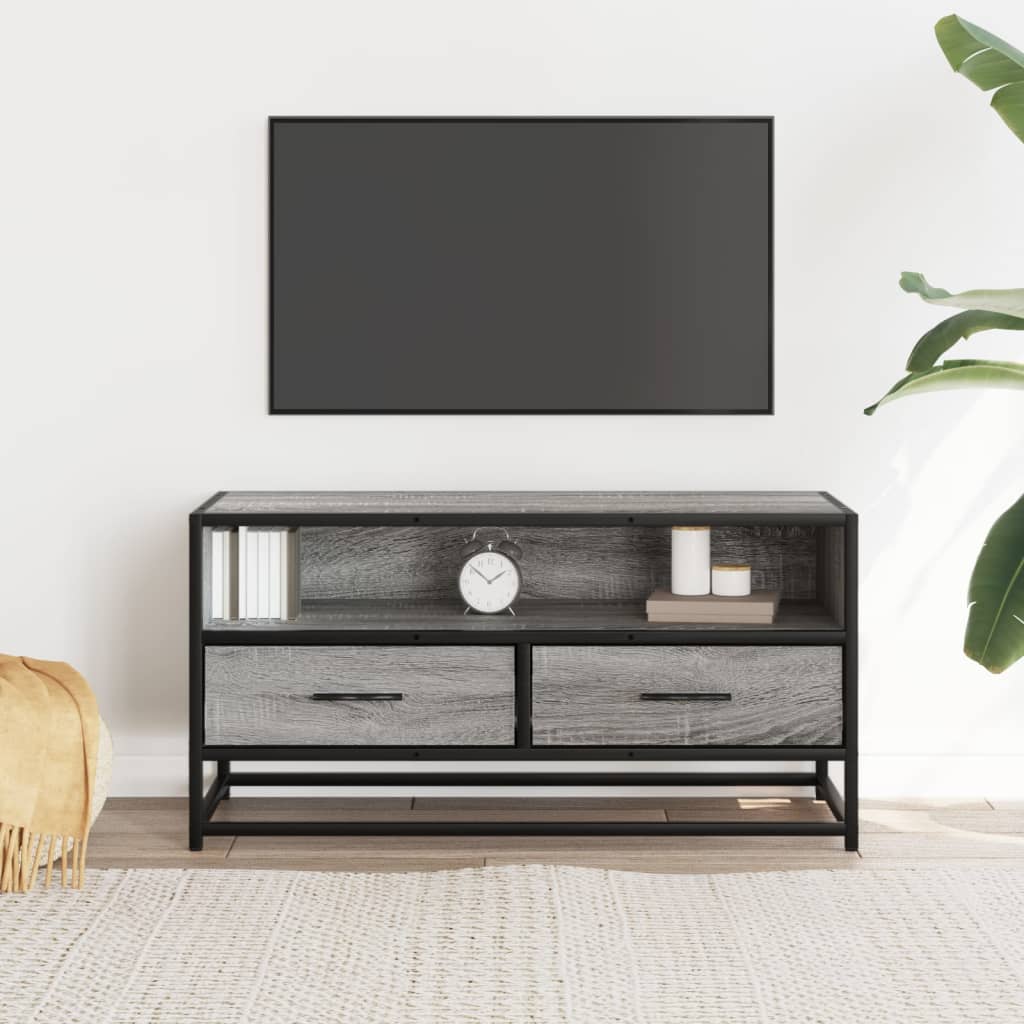 Tv-meubel 80x34,5x40 cm bewerkt hout metaal grijs sonoma eiken is nu te koop bij PeponiXL, paradijselijk wonen!