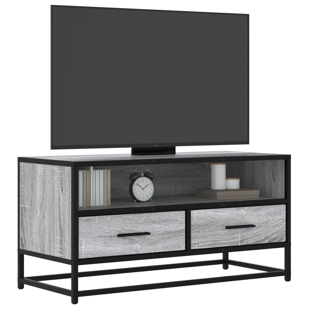 Tv-meubel 80x34,5x40 cm bewerkt hout metaal grijs sonoma eiken is nu te koop bij PeponiXL, paradijselijk wonen!
