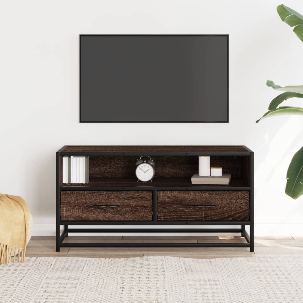 Tv-meubel 80x34,5x40 cm bewerkt hout metaal bruin eikenkleur is nu te koop bij PeponiXL, paradijselijk wonen!