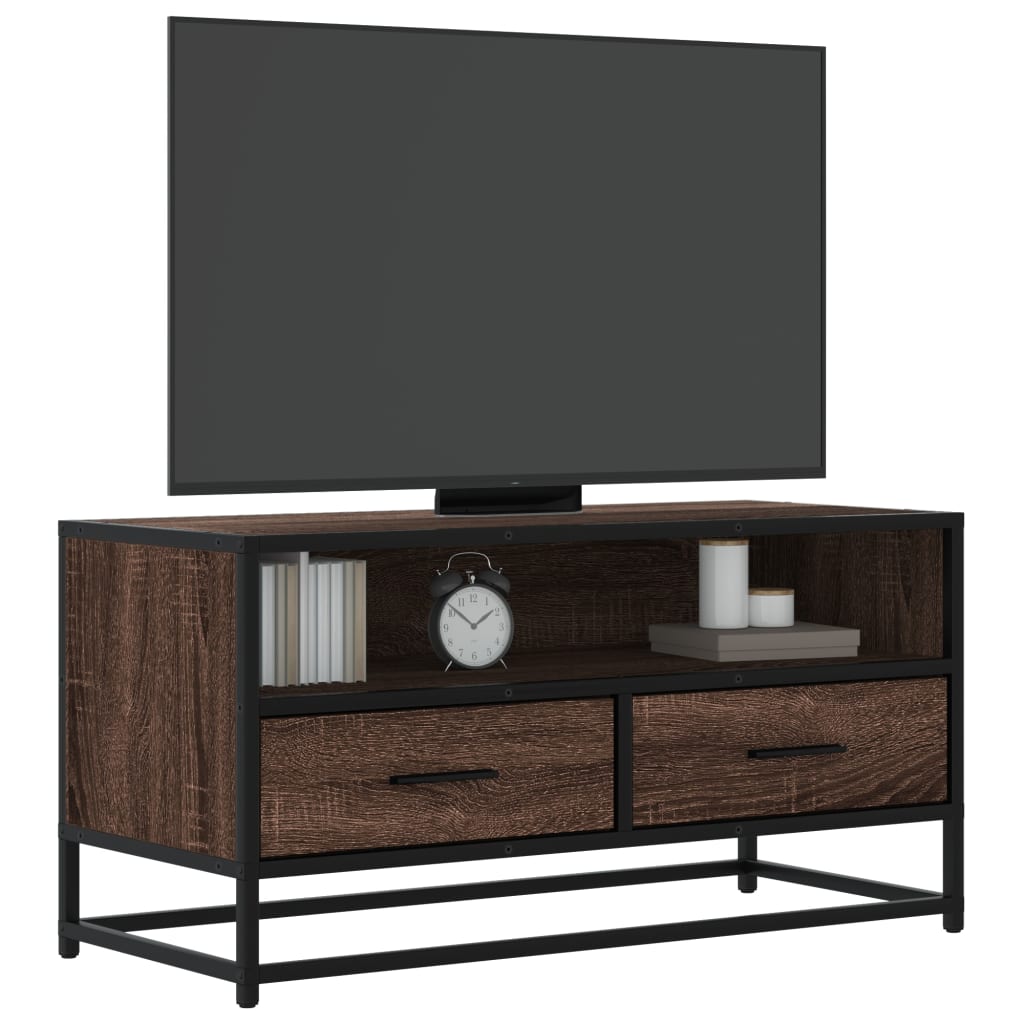 Tv-meubel 80x34,5x40 cm bewerkt hout metaal bruin eikenkleur is nu te koop bij PeponiXL, paradijselijk wonen!