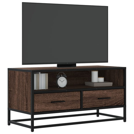 Tv-meubel 80x34,5x40 cm bewerkt hout metaal bruin eikenkleur is nu te koop bij PeponiXL, paradijselijk wonen!