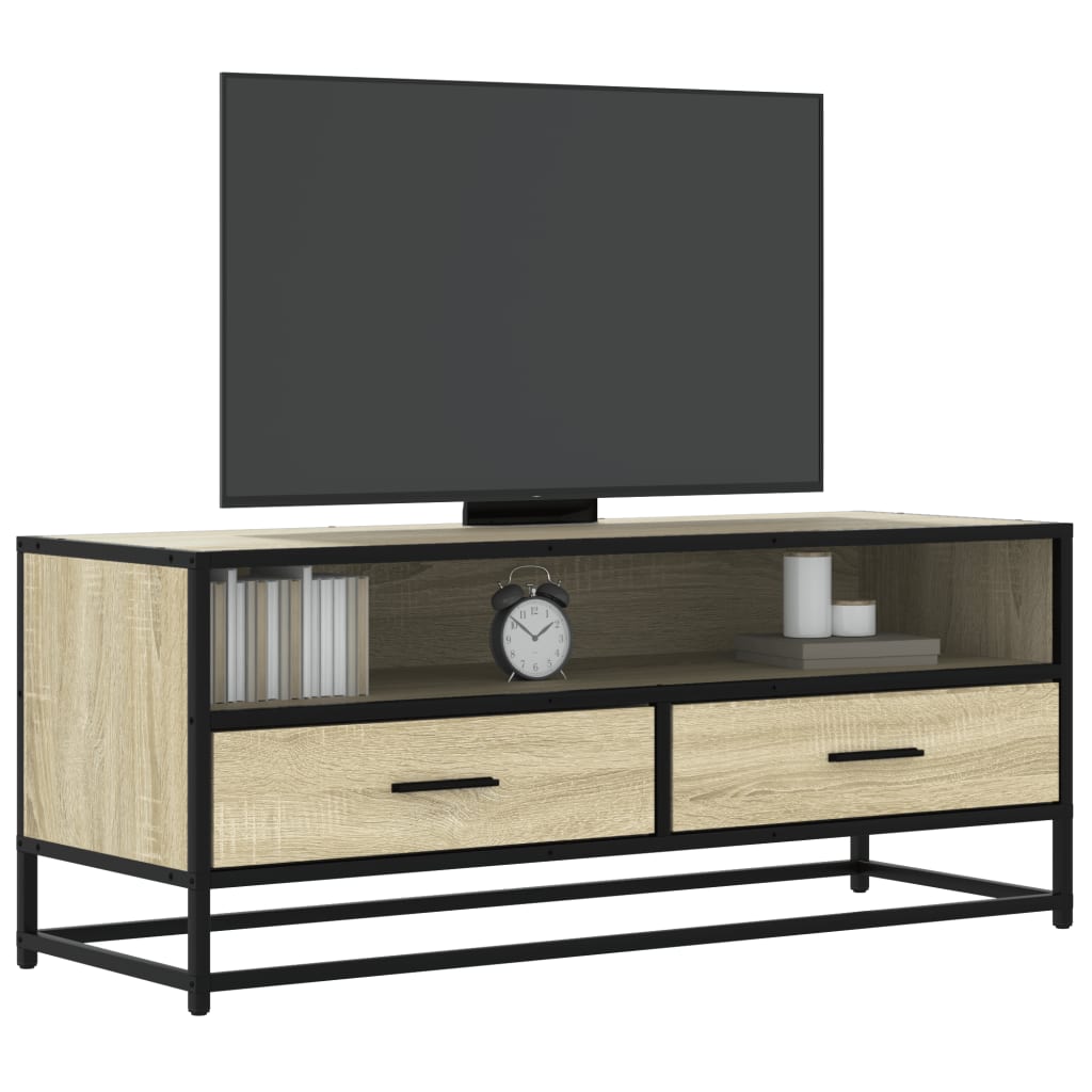 Tv-meubel 100x34,5x40cm bewerkt hout metaal sonoma eikenkleurig is nu te koop bij PeponiXL, paradijselijk wonen!