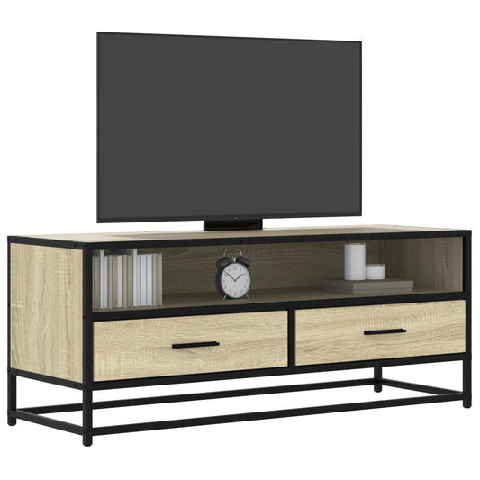 Tv-meubel 100x34,5x40cm bewerkt hout metaal sonoma eikenkleurig is nu te koop bij PeponiXL, paradijselijk wonen!
