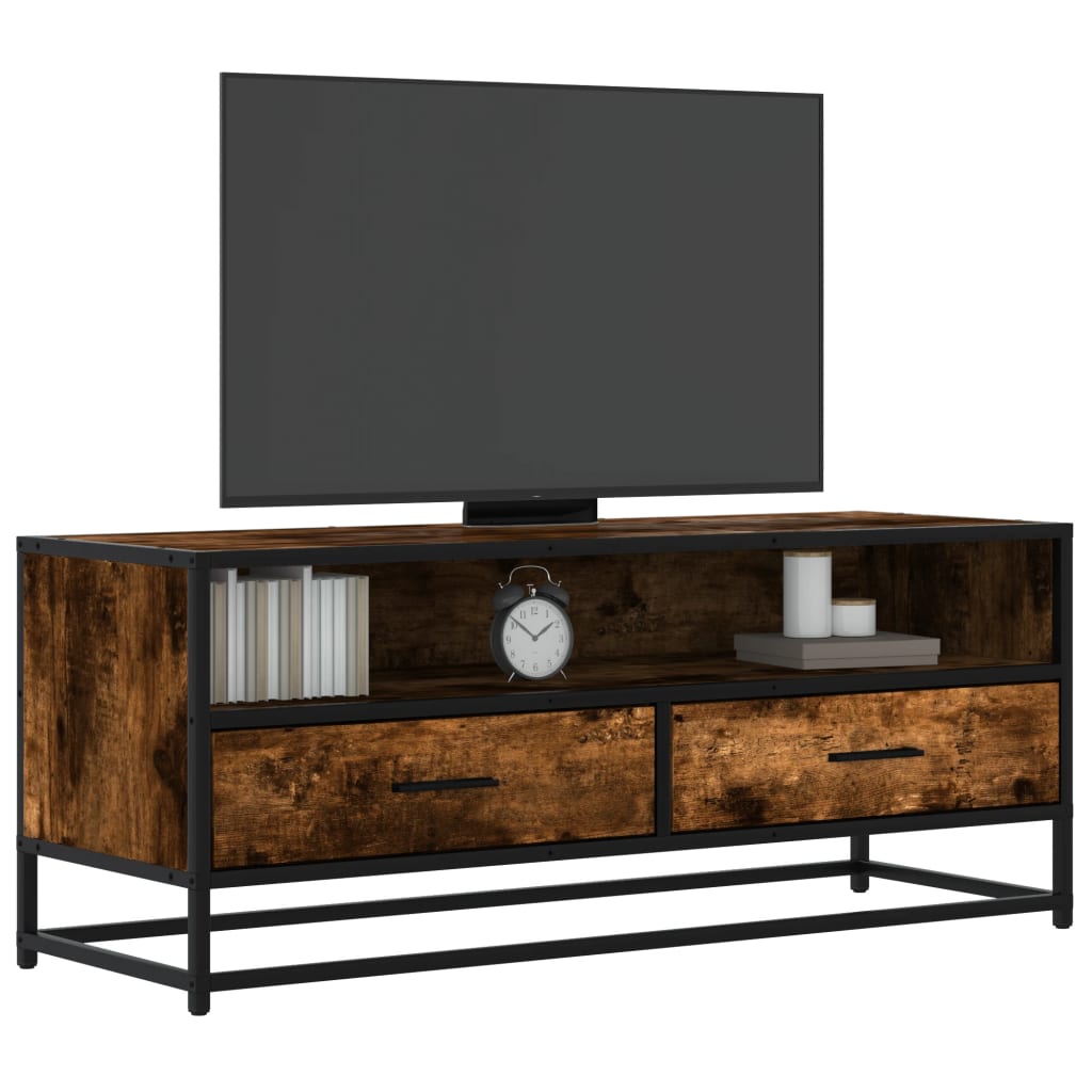 Tv-meubel 100x34,5x40 cm bewerkt hout metaal gerookt eikenkleur is nu te koop bij PeponiXL, paradijselijk wonen!