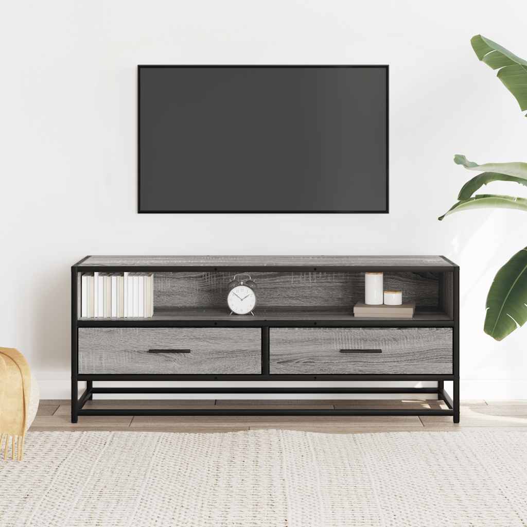 Tv-meubel 100x34,5x40 cm bewerkt hout metaal grijs sonoma eiken is nu te koop bij PeponiXL, paradijselijk wonen!