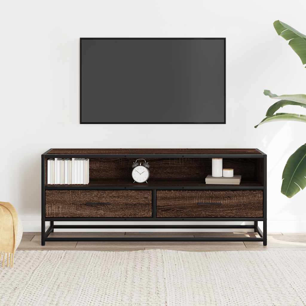 Tv-meubel 100x34,5x40 cm bewerkt hout metaal bruin eikenkleur is nu te koop bij PeponiXL, paradijselijk wonen!