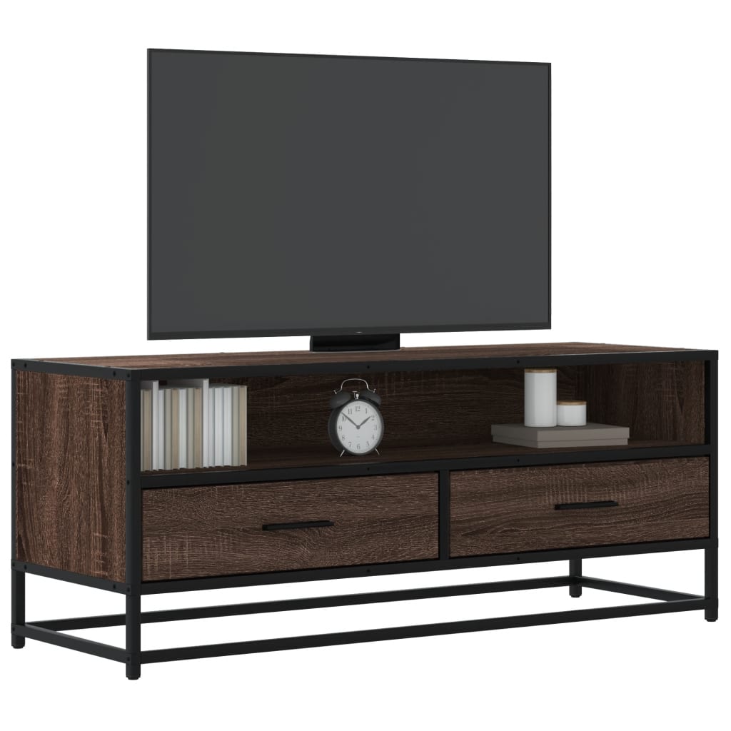 Tv-meubel 100x34,5x40 cm bewerkt hout metaal bruin eikenkleur is nu te koop bij PeponiXL, paradijselijk wonen!