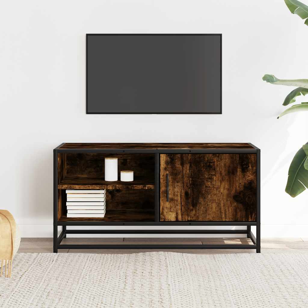 Tv-meubel 80x34,5x40cm bewerkt hout metaal gerookt eikenkleurig is nu te koop bij PeponiXL, paradijselijk wonen!