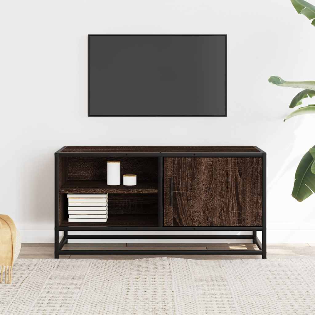 Tv-meubel 80x34,5x40 cm bewerkt hout metaal bruin eikenkleur is nu te koop bij PeponiXL, paradijselijk wonen!
