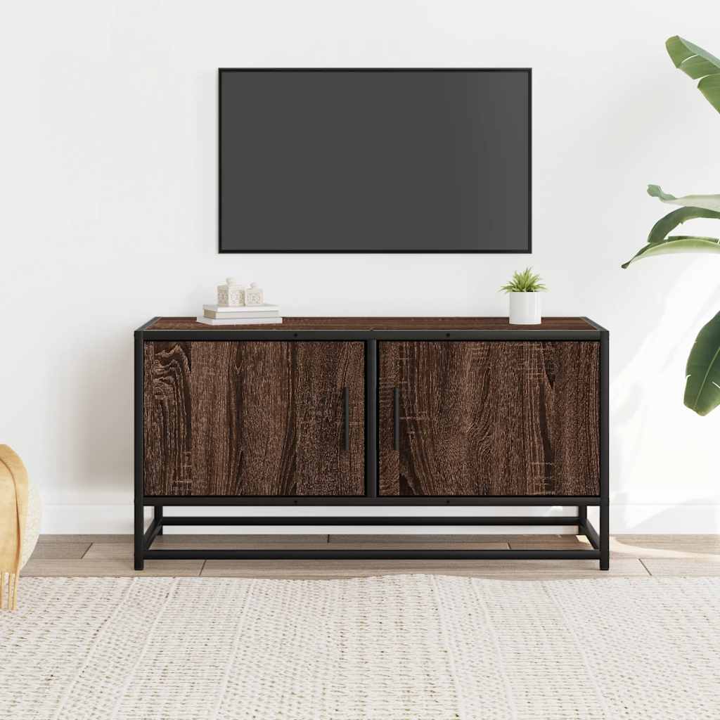 Tv-meubel 80x34,5x40 cm bewerkt hout metaal bruin eikenkleur is nu te koop bij PeponiXL, paradijselijk wonen!
