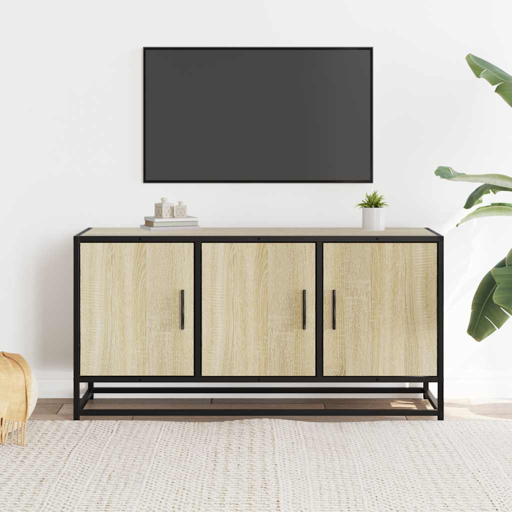 Tv-meubel 100x35x50 cm bewerkt hout metaal sonoma eikenkleurig is nu te koop bij PeponiXL, paradijselijk wonen!