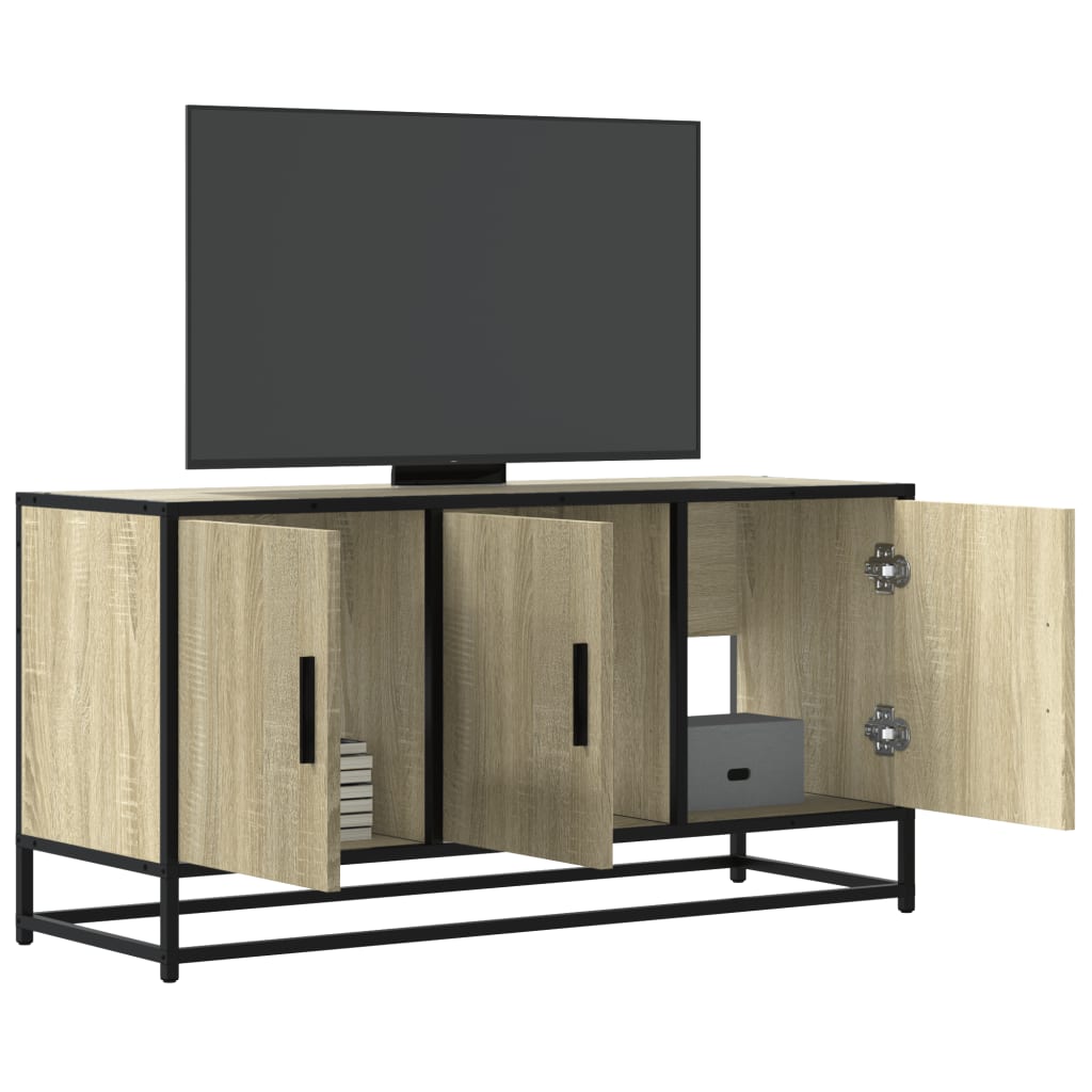 Tv-meubel 100x35x50 cm bewerkt hout metaal sonoma eikenkleurig is nu te koop bij PeponiXL, paradijselijk wonen!