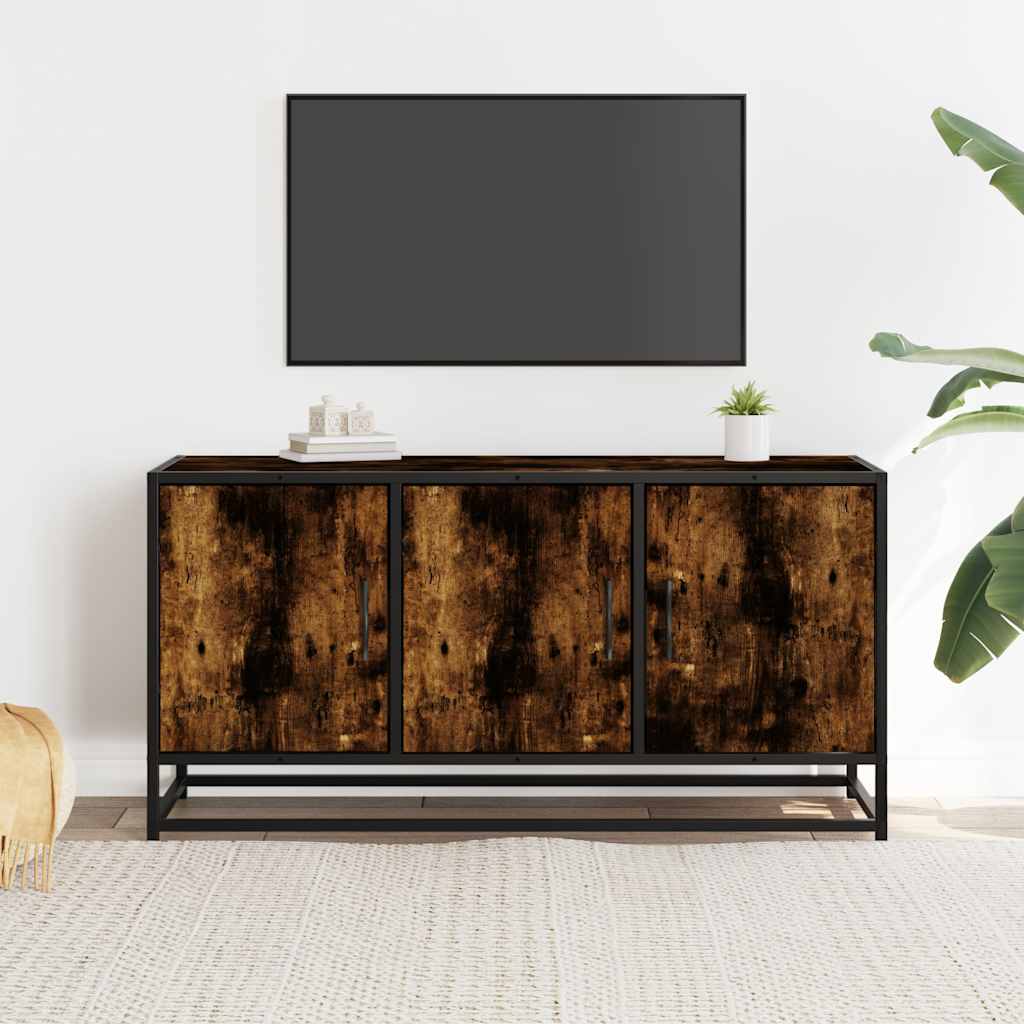 Tv-meubel 100x35x50 cm bewerkt hout metaal gerookt eikenkleurig is nu te koop bij PeponiXL, paradijselijk wonen!