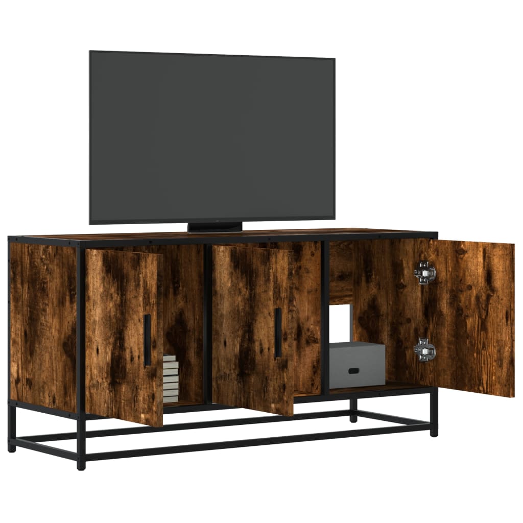 Tv-meubel 100x35x50 cm bewerkt hout metaal gerookt eikenkleurig is nu te koop bij PeponiXL, paradijselijk wonen!
