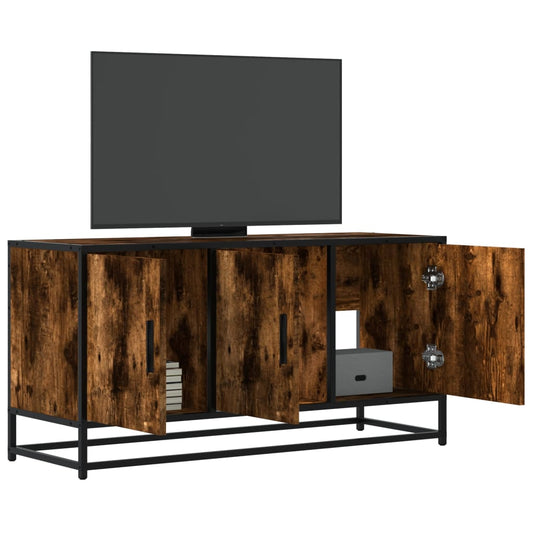 Tv-meubel 100x35x50 cm bewerkt hout metaal gerookt eikenkleurig is nu te koop bij PeponiXL, paradijselijk wonen!