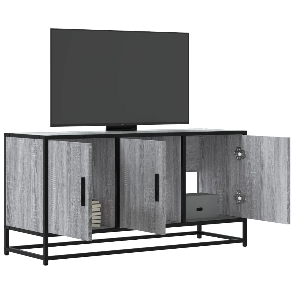 Tv-meubel 100x35x50 cm bewerkt hout metaal grijs sonoma eiken is nu te koop bij PeponiXL, paradijselijk wonen!