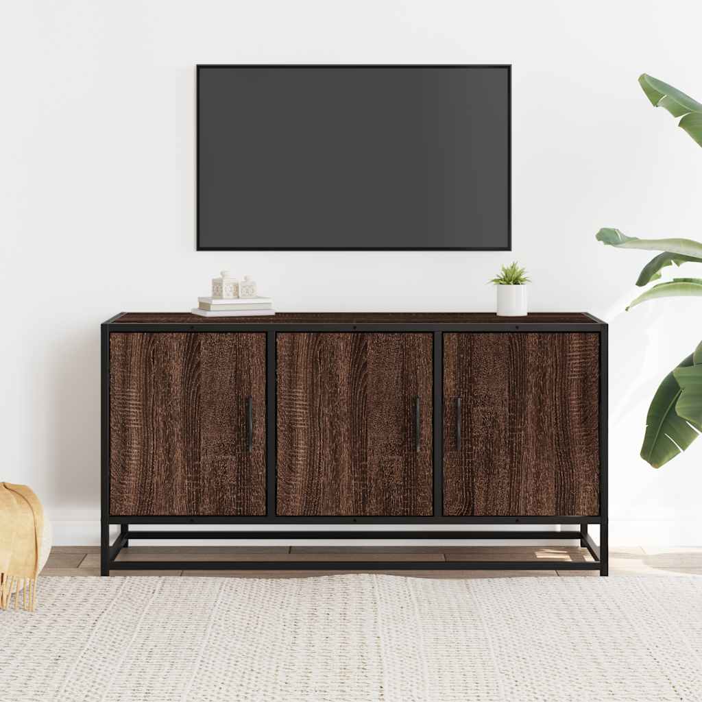 Tv-meubel 100x35x50 cm bewerkt hout metaal bruin eikenkleur is nu te koop bij PeponiXL, paradijselijk wonen!