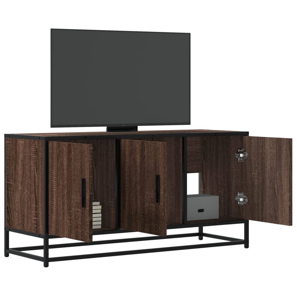 Tv-meubel 100x35x50 cm bewerkt hout metaal bruin eikenkleur is nu te koop bij PeponiXL, paradijselijk wonen!