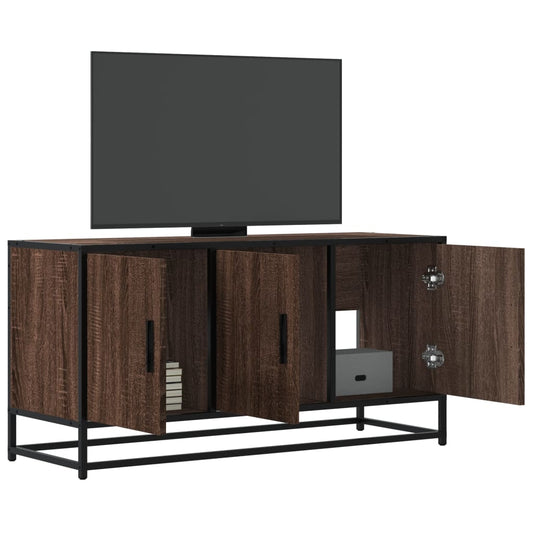 Tv-meubel 100x35x50 cm bewerkt hout metaal bruin eikenkleur is nu te koop bij PeponiXL, paradijselijk wonen!