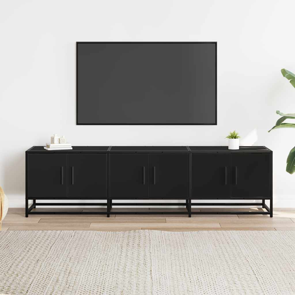Tv-meubel 150x35x41 cm bewerkt hout en metaal zwart is nu te koop bij PeponiXL, paradijselijk wonen!