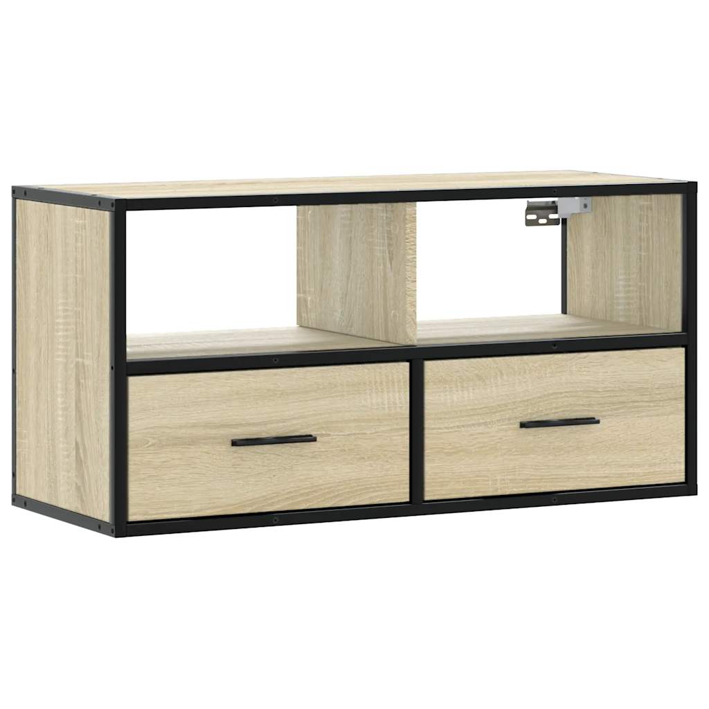 Tv-meubel 80x31x39,5 cm bewerkt hout metaal sonoma eikenkleurig is nu te koop bij PeponiXL, paradijselijk wonen!