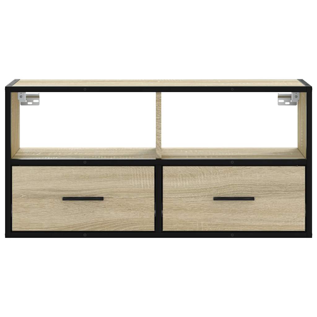 Tv-meubel 80x31x39,5 cm bewerkt hout metaal sonoma eikenkleurig is nu te koop bij PeponiXL, paradijselijk wonen!
