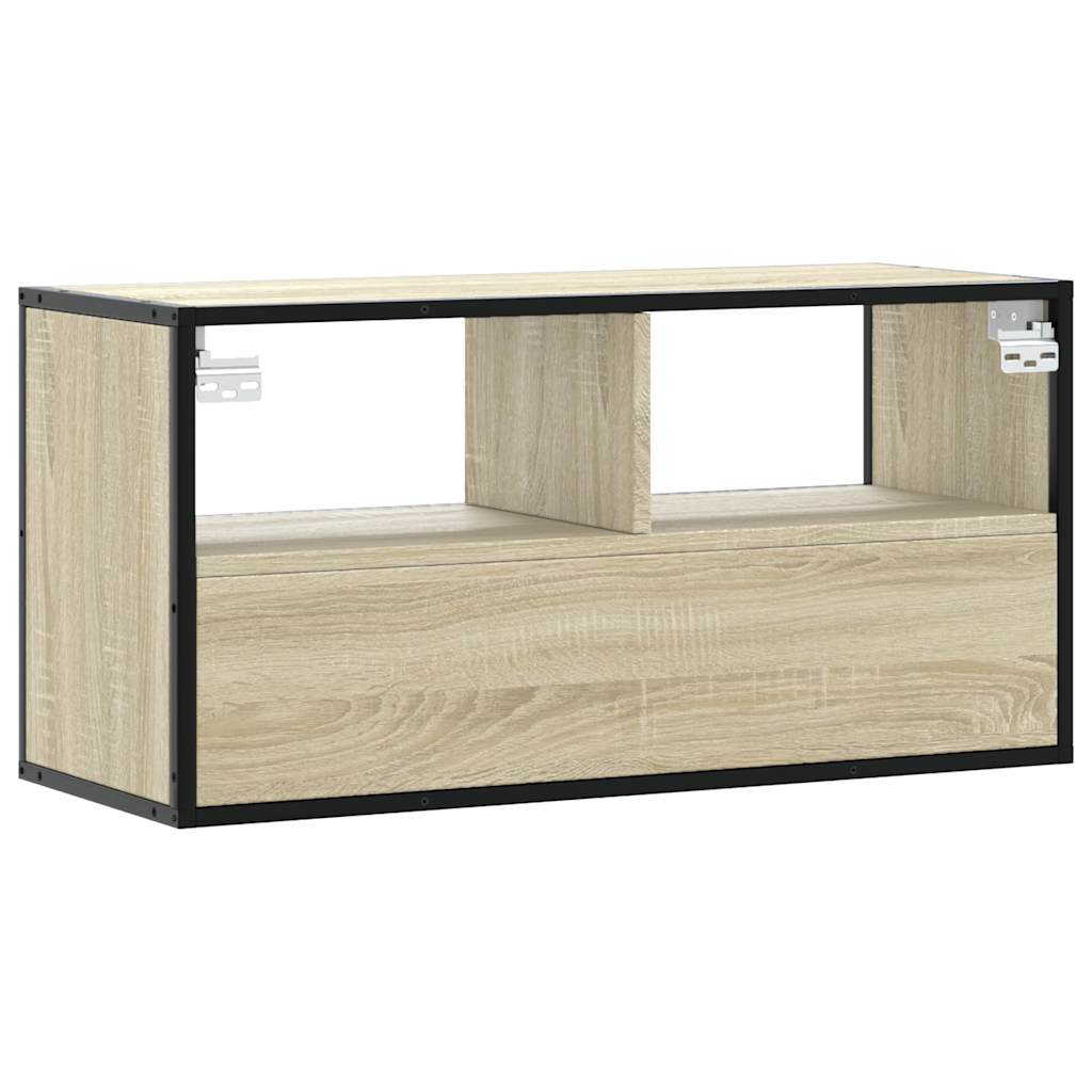 Tv-meubel 80x31x39,5 cm bewerkt hout metaal sonoma eikenkleurig is nu te koop bij PeponiXL, paradijselijk wonen!