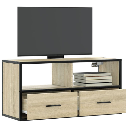 Tv-meubel 80x31x39,5 cm bewerkt hout metaal sonoma eikenkleurig is nu te koop bij PeponiXL, paradijselijk wonen!