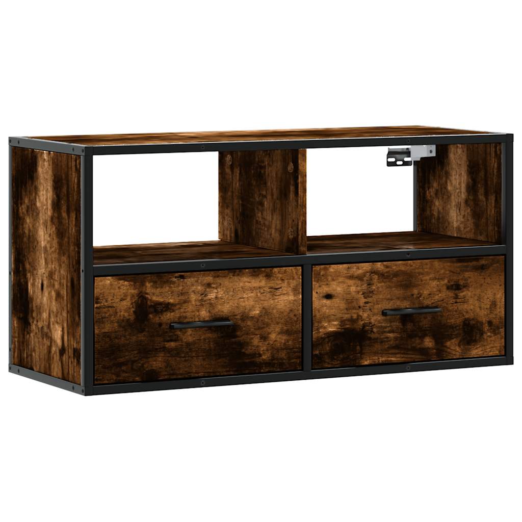 Tv-meubel 80x31x39,5cm bewerkt hout metaal gerookt eikenkleurig is nu te koop bij PeponiXL, paradijselijk wonen!