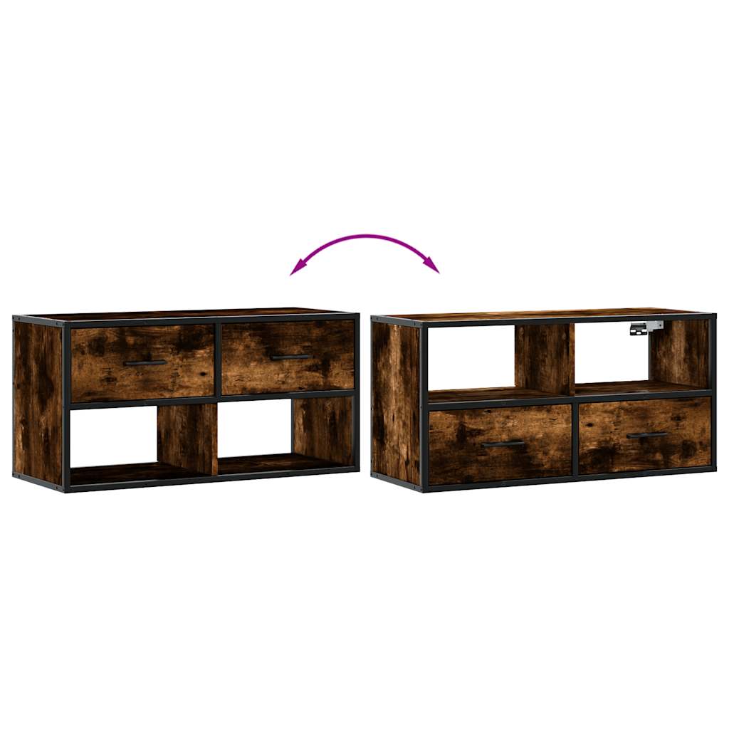 Tv-meubel 80x31x39,5cm bewerkt hout metaal gerookt eikenkleurig is nu te koop bij PeponiXL, paradijselijk wonen!