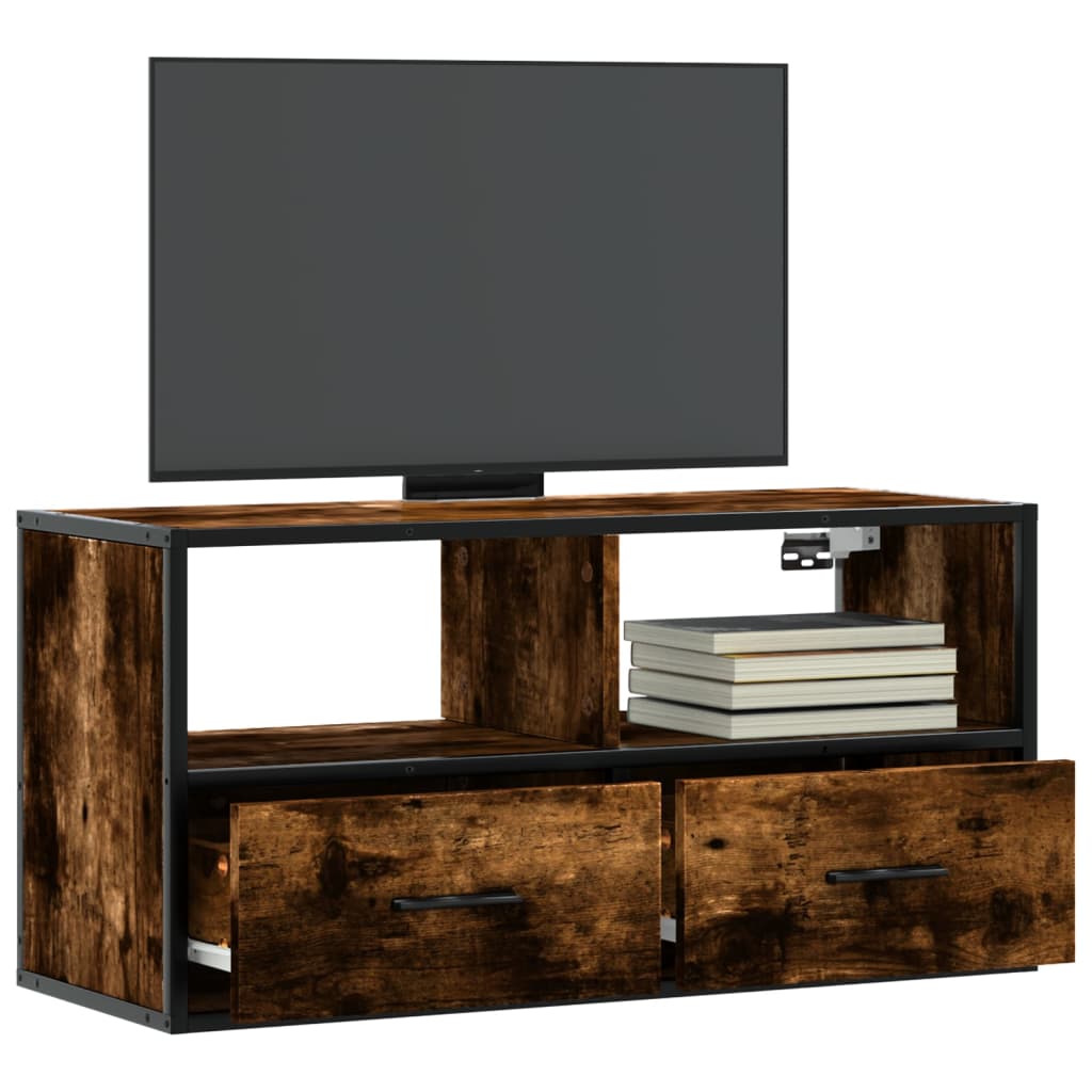Tv-meubel 80x31x39,5cm bewerkt hout metaal gerookt eikenkleurig is nu te koop bij PeponiXL, paradijselijk wonen!