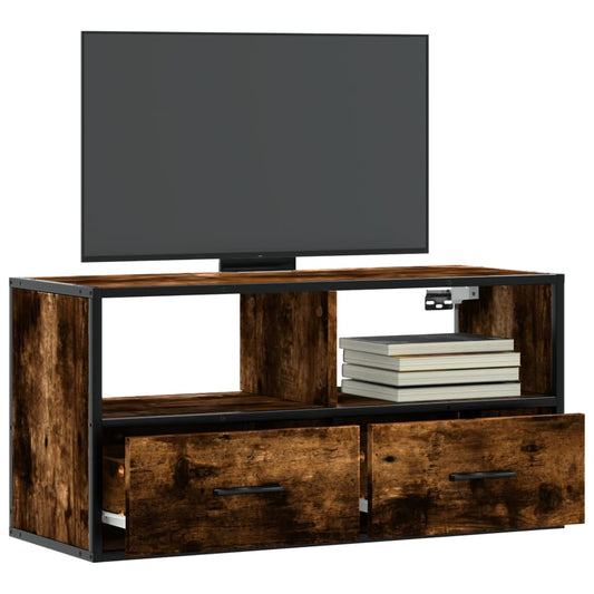 Tv-meubel 80x31x39,5cm bewerkt hout metaal gerookt eikenkleurig is nu te koop bij PeponiXL, paradijselijk wonen!